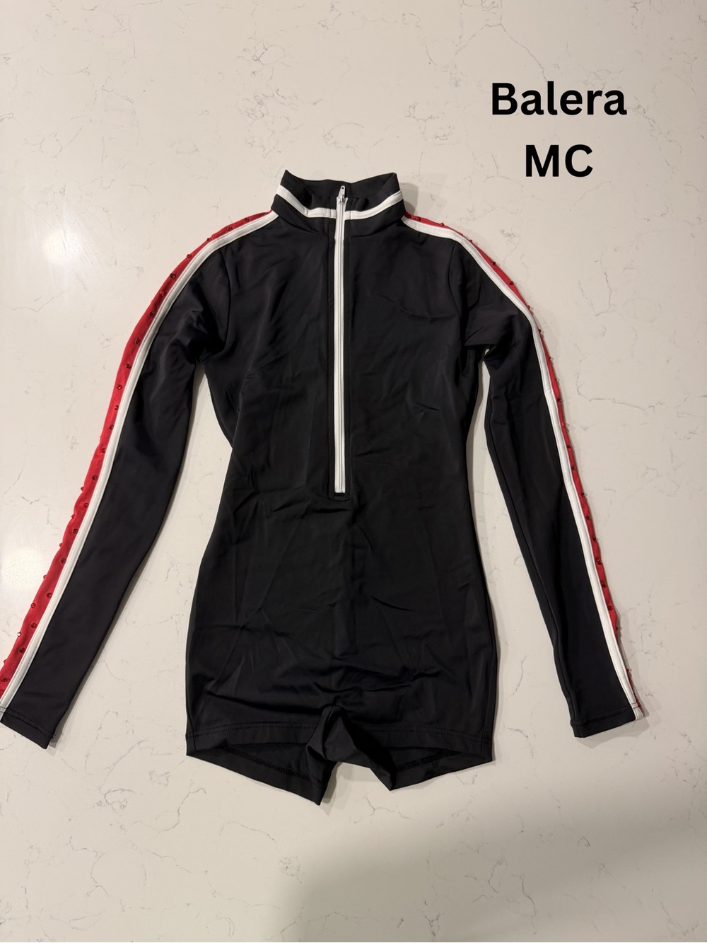 balera Black One-Piece Dance Romper with Red & White Stripes